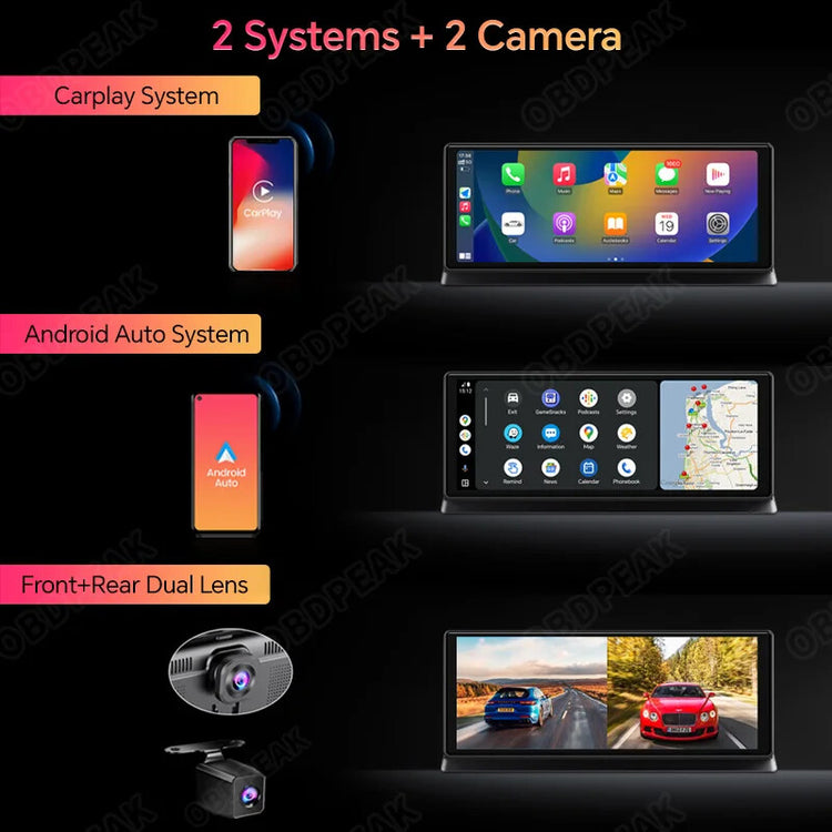 K2 Pro 11.3" Dash Cam 4K Front + Rear + GPS Wireless Android Auto Apple Car Play.