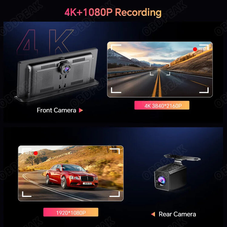 K2 Pro 11.3" Dash Cam 4K Front + Rear + GPS Wireless Android Auto Apple Car Play.