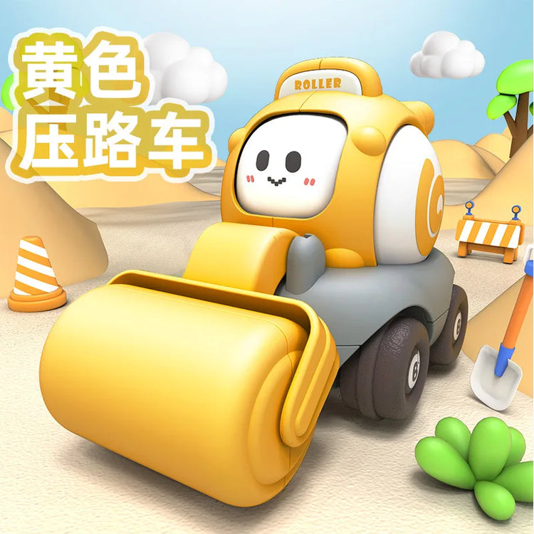 Childrens Cartoon Toy Car Face Changing Whistle Inertia Back Pull Engineering Car Beach Home Fun Car Play Toy for Kids Gifts.