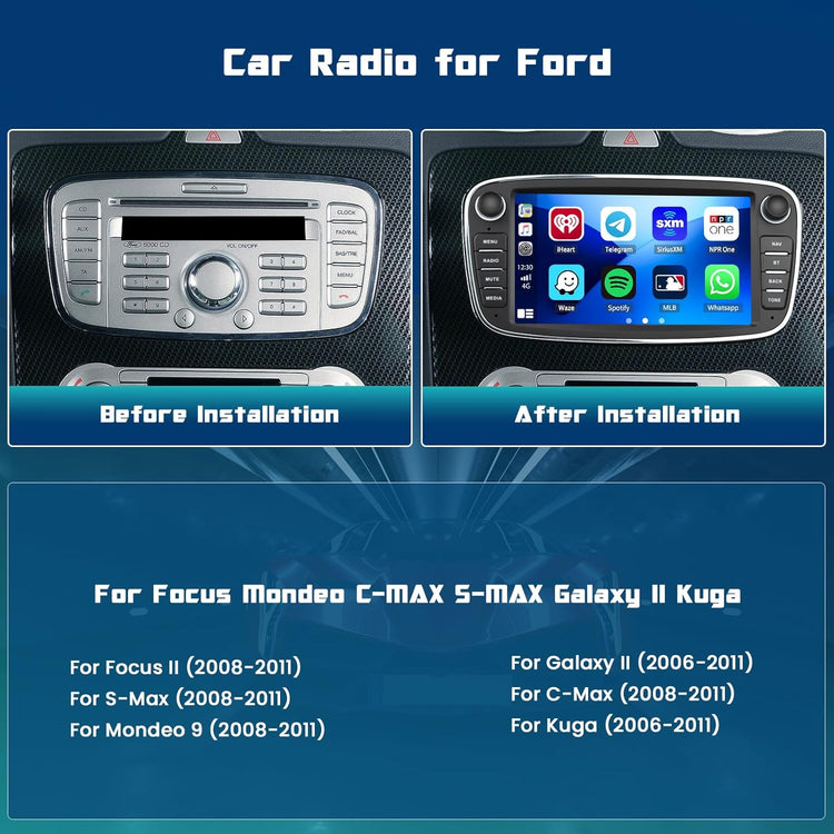 for Ford Focus S-Max Mondeo 9 Galaxy II C-Max Kuga Android Car Stereo Radio Carplay Android Auto 7 Inch Touchscreen Car Radio GPS Navi Wifi Backup Camera Hifi FM RDS SWC.