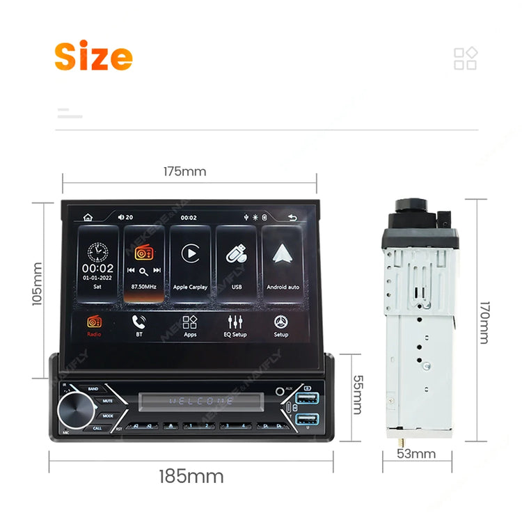 ZD1 7“ 1 Din Carplay Car Radio Android Auto Multimedia Retractable HD Touch Screen FM AUX BT USB Mirrorlink Universal Autoradio.