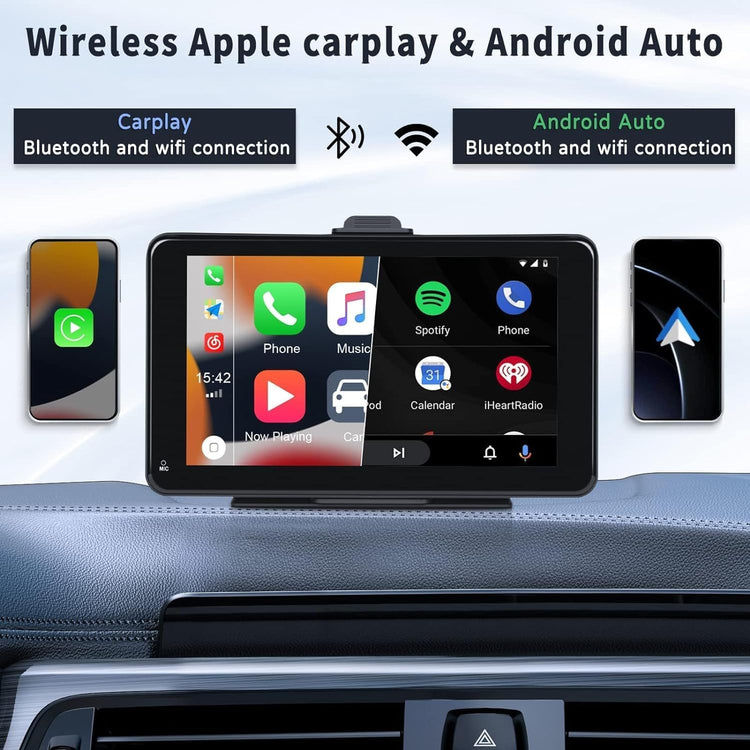 Carplay Screen for Car with Backup Camera + 64GB TF Card, 7 Inch Portable Touch Screen Car Stereo with Wireless Carplay and Android Auto Bluetooth Hands Free Call Mirrorlink/Gps/Siri/Fm/Aux.