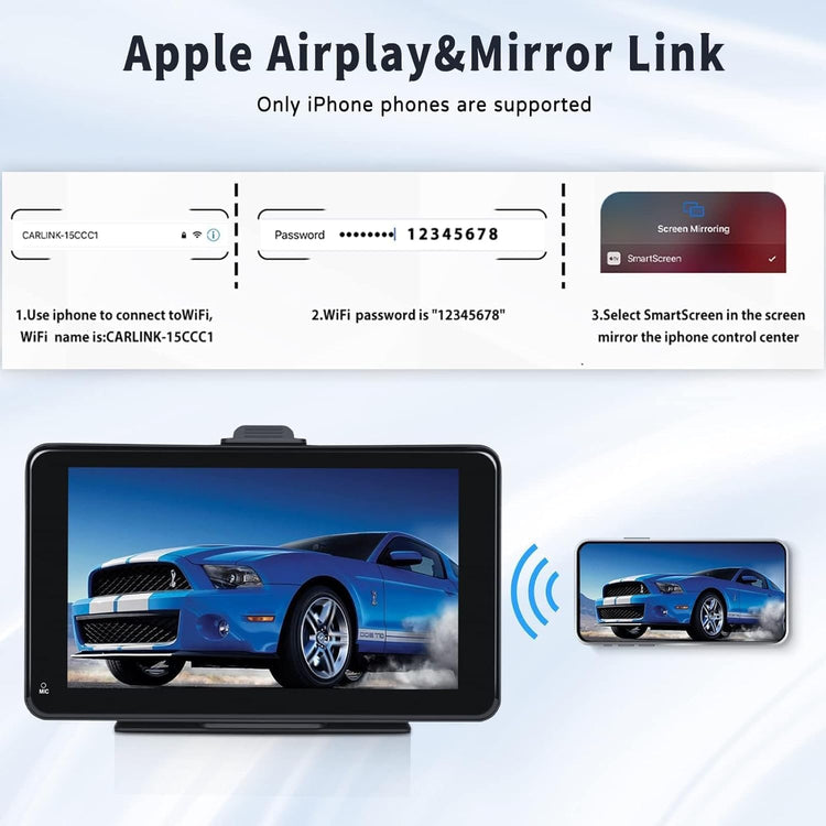Carplay Screen for Car with Backup Camera + 64GB TF Card, 7 Inch Portable Touch Screen Car Stereo with Wireless Carplay and Android Auto Bluetooth Hands Free Call Mirrorlink/Gps/Siri/Fm/Aux.