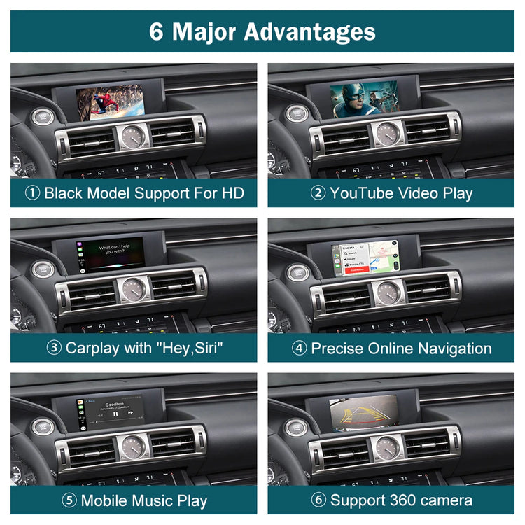 Roadtop Wireless Carplay for Lexus NX RX IS ES GS RC CT LS 2014-2019 with Android Auto Mirror Link Airplay Car Play Functions.