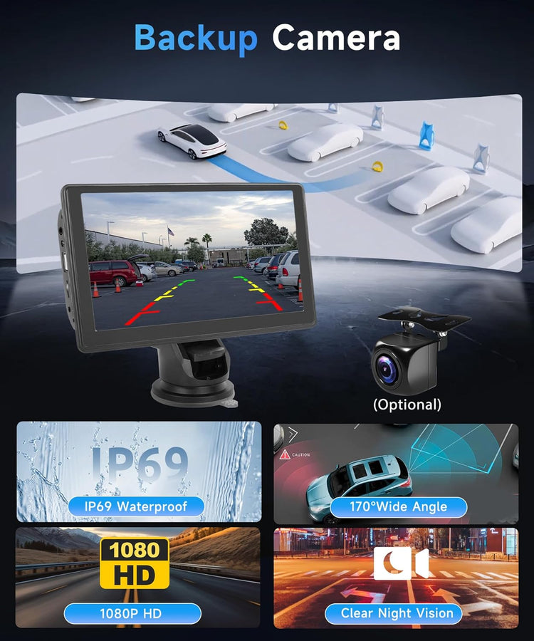 7 Inch Portable Car Play Stereo Touch Screen Portable Carplay Car Radio with Wireless Android Auto Airplay Android Cast, Bluetooth, GPS Navigation, FM Transmit, AUX, Voice Control.