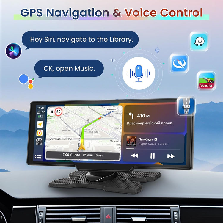 10.26 Inch Wireless Carplay Radio for Car, Wireless Android Auto Car Display Screen with Dual Bluetooth GPS AUX Hand Free Mirror Link FM Transmitter Sat Nav.