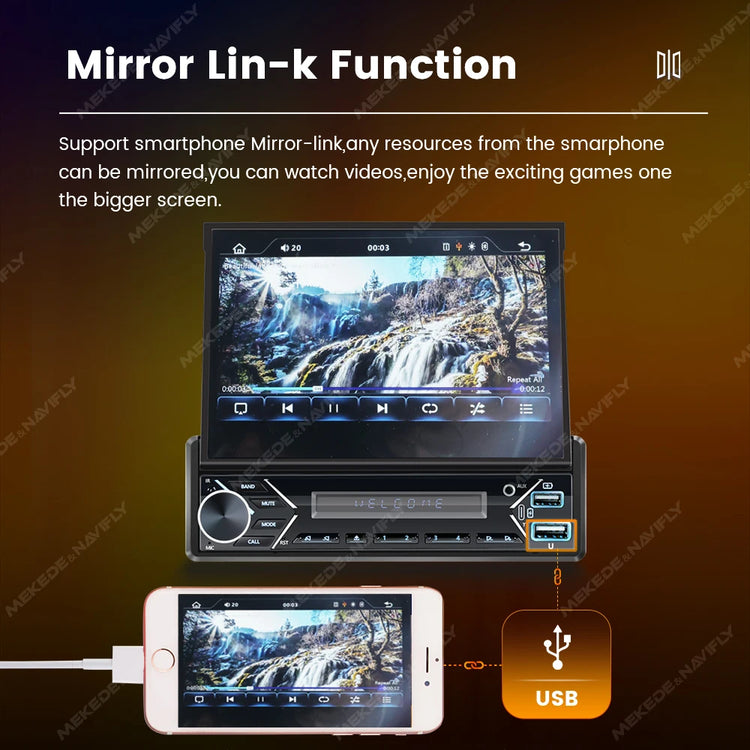 ZD1 7“ 1 Din Carplay Car Radio Android Auto Multimedia Retractable HD Touch Screen FM AUX BT USB Mirrorlink Universal Autoradio.