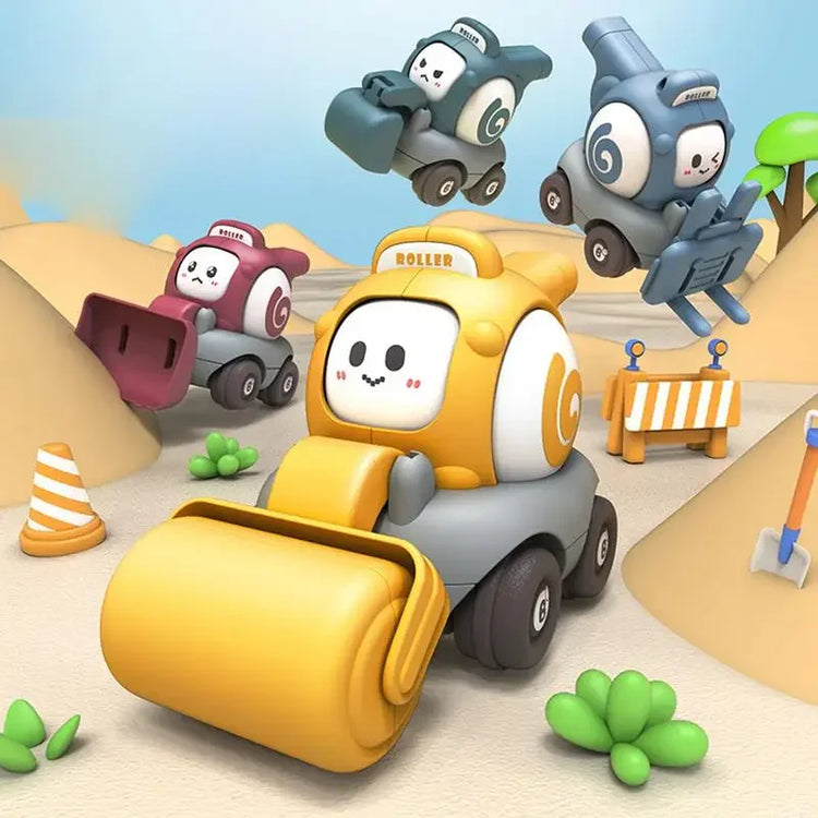 Childrens Cartoon Toy Car Face Changing Whistle Inertia Back Pull Engineering Car Beach Home Fun Car Play Toy for Kids Gifts.