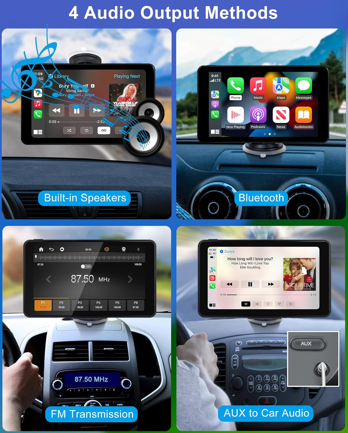 Wireless Apple Carplay Android Auto Screen for Car, 7" HD Touch Screen Car Stereo Portable Live Navigation Car Play Mirror Link Music Video Player Siri/Airplay/Aux/Fm/Radio.