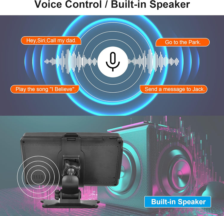 Portable Car Radio Wireless Carplay Screen Android Auto Screen, 7 Inch Touchscreen Bluetooth Portable Car Radio with FM Transmitter Voice Control.