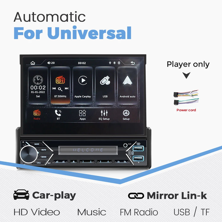 ZD1 7“ 1 Din Carplay Car Radio Android Auto Multimedia Retractable HD Touch Screen FM AUX BT USB Mirrorlink Universal Autoradio.