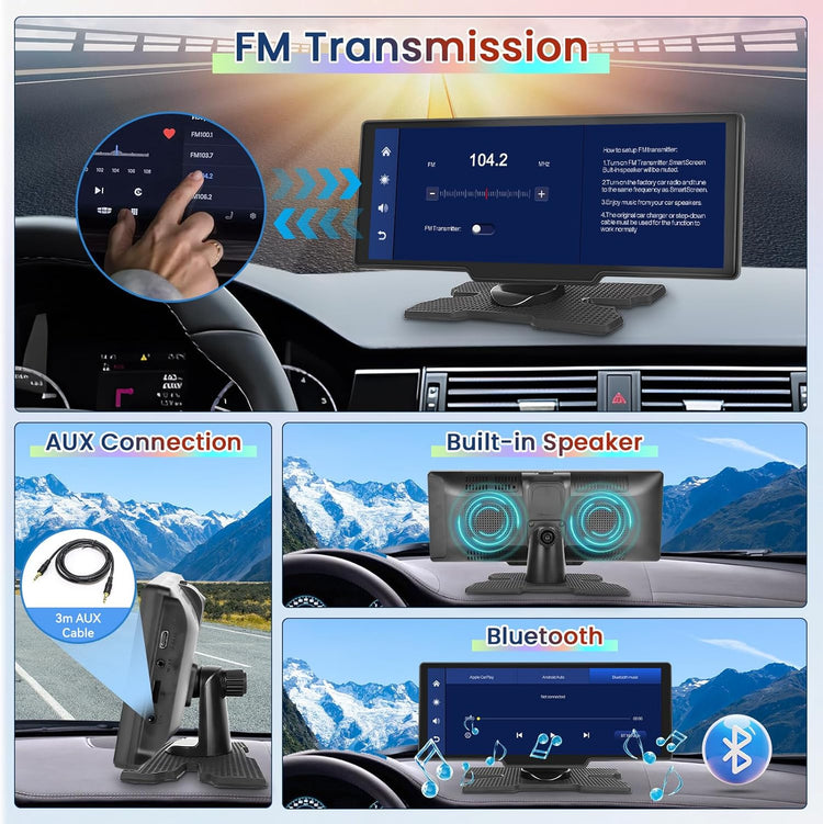 10.26 Inch Wireless Carplay Radio for Car, Wireless Android Auto Car Display Screen with Dual Bluetooth GPS AUX Hand Free Mirror Link FM Transmitter Sat Nav.