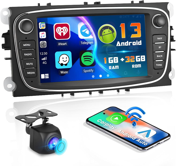 for Ford Focus S-Max Mondeo 9 Galaxy II C-Max Kuga Android Car Stereo Radio Carplay Android Auto 7 Inch Touchscreen Car Radio GPS Navi Wifi Backup Camera Hifi FM RDS SWC.