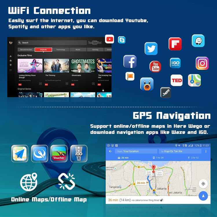 for Ford Focus S-Max Mondeo 9 Galaxy II C-Max Kuga Android Car Stereo Radio Carplay Android Auto 7 Inch Touchscreen Car Radio GPS Navi Wifi Backup Camera Hifi FM RDS SWC.