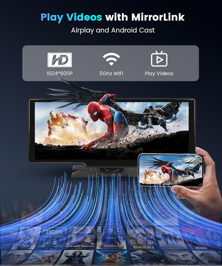 10.26 Inch Carplay Screen for Car, Portable Android Auto Car Stereo HD IPS Touch Screen,Wireless Car Play Screen with GPS Navigation & Voice Control, Mirror Link,Bluetooth,Fm Transmission,Aux.