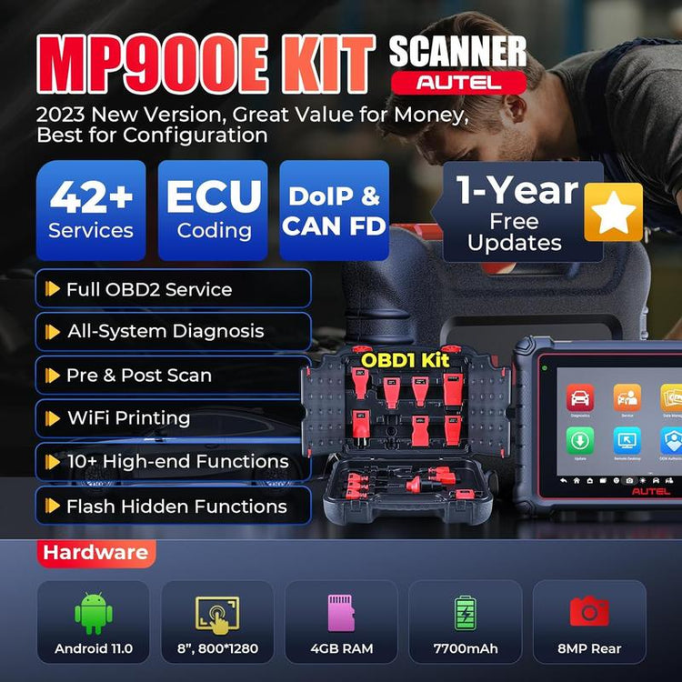Autel Maxipro MP900E-KIT Car Diagnostic OBD2 Scanner Doip/Can FD, 11 PCS OBD1 Cables ECU Coding, 40+ Services, Active Test, FCA SGW Upgraded of MP808S/MP808BT PRO/MP900