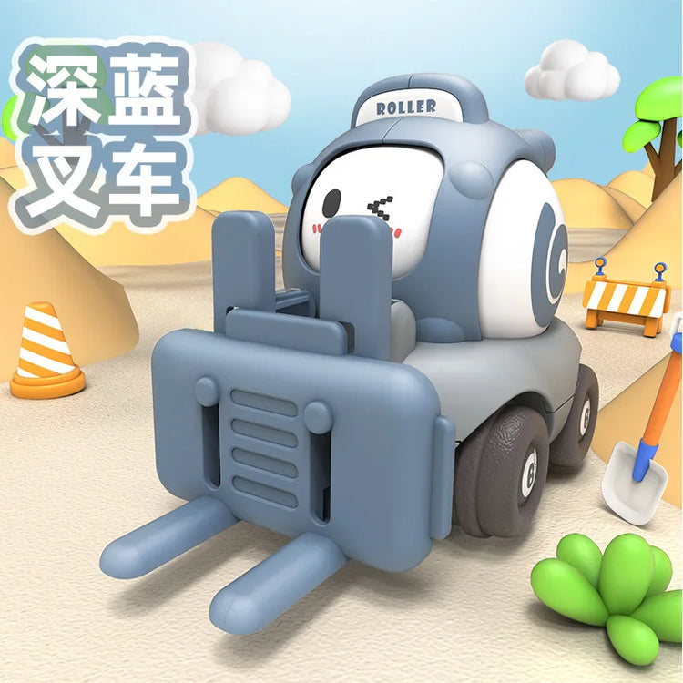 Childrens Cartoon Toy Car Face Changing Whistle Inertia Back Pull Engineering Car Beach Home Fun Car Play Toy for Kids Gifts.