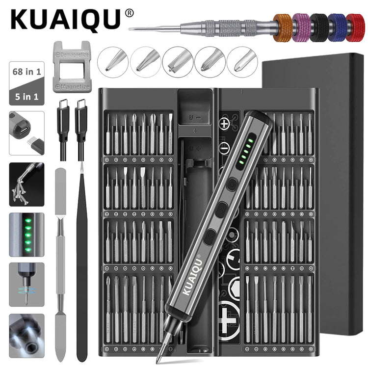 68 in 1 Precision Electric Screwdriver Set 64 Magnetic Bits 5 Torque or 5-In-1Manual Screwdriver Tool Foriphone Watch PC Glasses