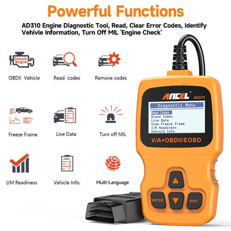 ANCEL AD310 Classic Enhanced Universal OBD II Scanner Car Engine Fault Code Reader CAN Diagnostic Scan Tool Ob D Diagnostic Code