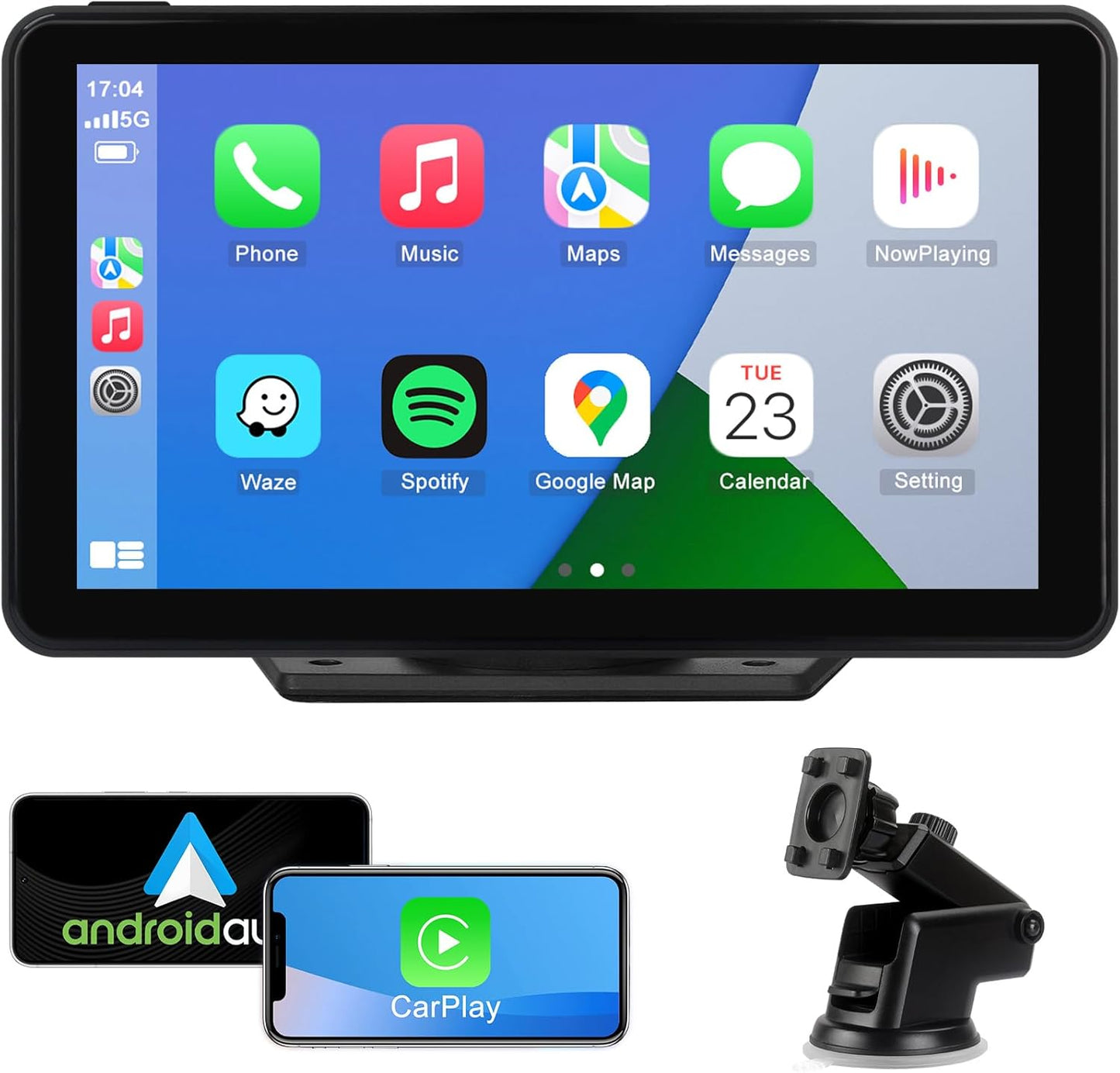 Wireless Apple Carplay Android Auto Screen for Car, 7" HD Touch Screen Car Stereo Portable Live Navigation Car Play Mirror Link Music Video Player Siri/Airplay/Aux/Fm/Radio.