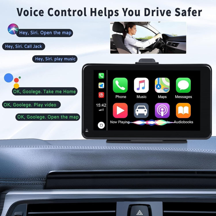 Carplay Screen for Car with Backup Camera + 64GB TF Card, 7 Inch Portable Touch Screen Car Stereo with Wireless Carplay and Android Auto Bluetooth Hands Free Call Mirrorlink/Gps/Siri/Fm/Aux.