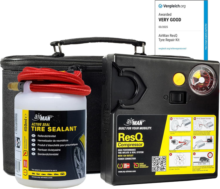 Resq Emergancy Tyre Repair Kit, with Easy Valve through Punture Repair Tyre Selant, Air Compressor, Suitable for All Car Makes and Models