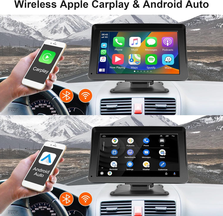 Portable Car Radio Wireless Carplay Screen Android Auto Screen, 7 Inch Touchscreen Bluetooth Portable Car Radio with FM Transmitter Voice Control.
