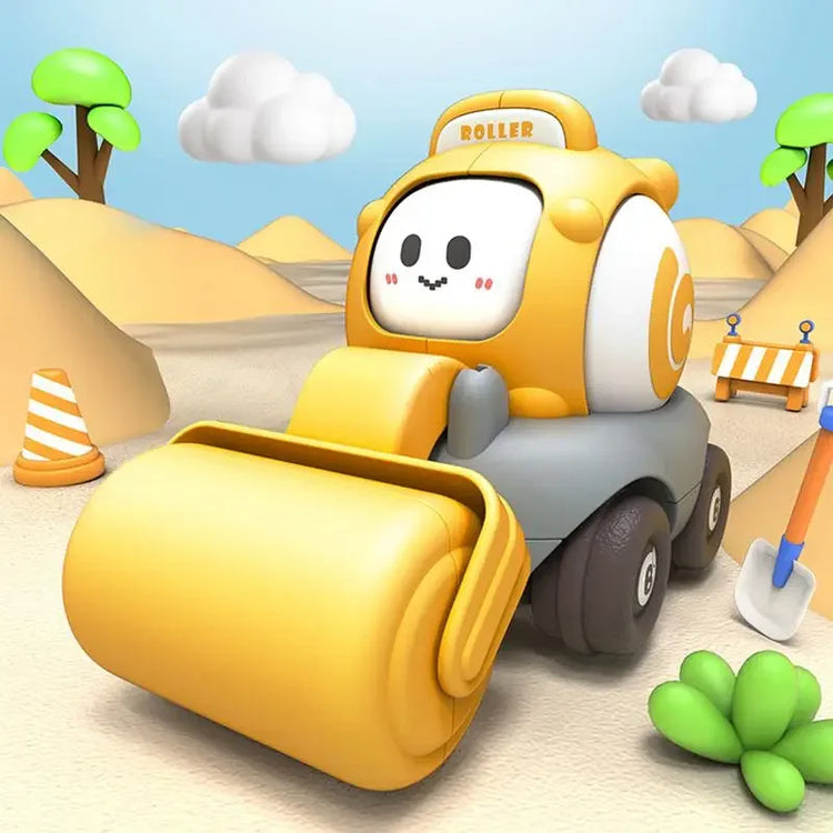 Childrens Cartoon Toy Car Face Changing Whistle Inertia Back Pull Engineering Car Beach Home Fun Car Play Toy for Kids Gifts.