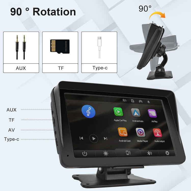 Portable Car Radio Wireless Carplay Screen Android Auto Screen, 7 Inch Touchscreen Bluetooth Portable Car Radio with FM Transmitter Voice Control.