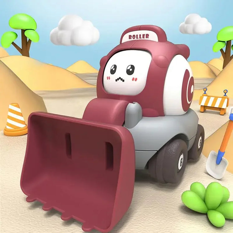 Childrens Cartoon Toy Car Face Changing Whistle Inertia Back Pull Engineering Car Beach Home Fun Car Play Toy for Kids Gifts.