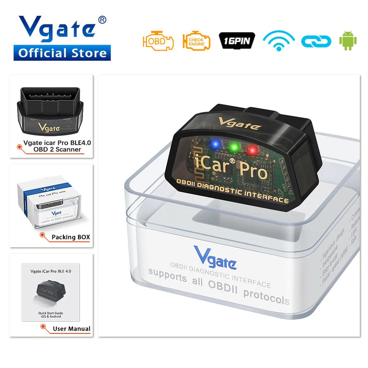 Icar Pro Elm327 V2.3 OBD 2 OBD2 Car Diagnostic Tools WIFI Bluetooth 4.0 for Android/Ios BT3.0 for Android ODB2 Car Scanner.