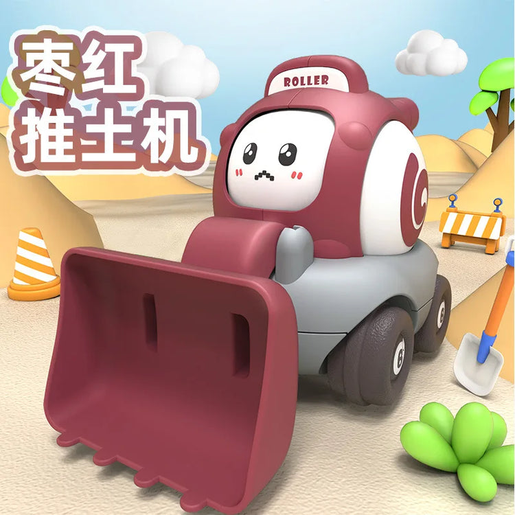 Childrens Cartoon Toy Car Face Changing Whistle Inertia Back Pull Engineering Car Beach Home Fun Car Play Toy for Kids Gifts.