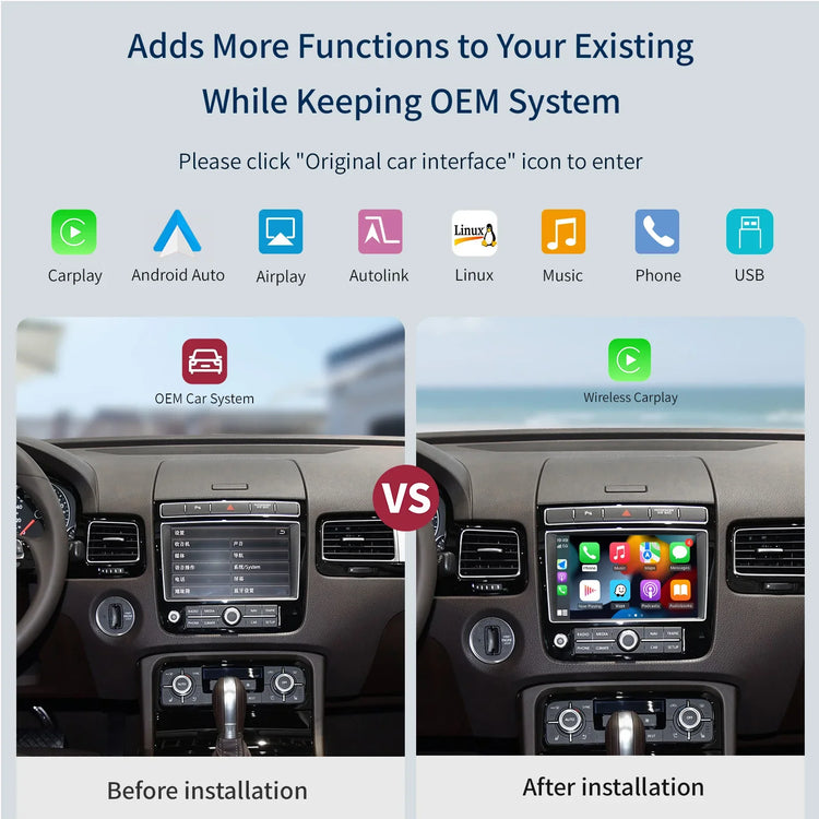 Wireless Carplay Android Auto for Volkswagen Touareg with 8-Inch Screen RNS850 2010-2018 Mirroring Car Play Airplay Multimedia.