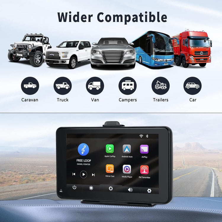 Carplay Screen for Car with Backup Camera + 64GB TF Card, 7 Inch Portable Touch Screen Car Stereo with Wireless Carplay and Android Auto Bluetooth Hands Free Call Mirrorlink/Gps/Siri/Fm/Aux.