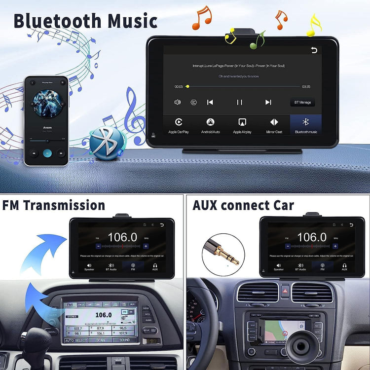 Carplay Screen for Car with Backup Camera + 64GB TF Card, 7 Inch Portable Touch Screen Car Stereo with Wireless Carplay and Android Auto Bluetooth Hands Free Call Mirrorlink/Gps/Siri/Fm/Aux.