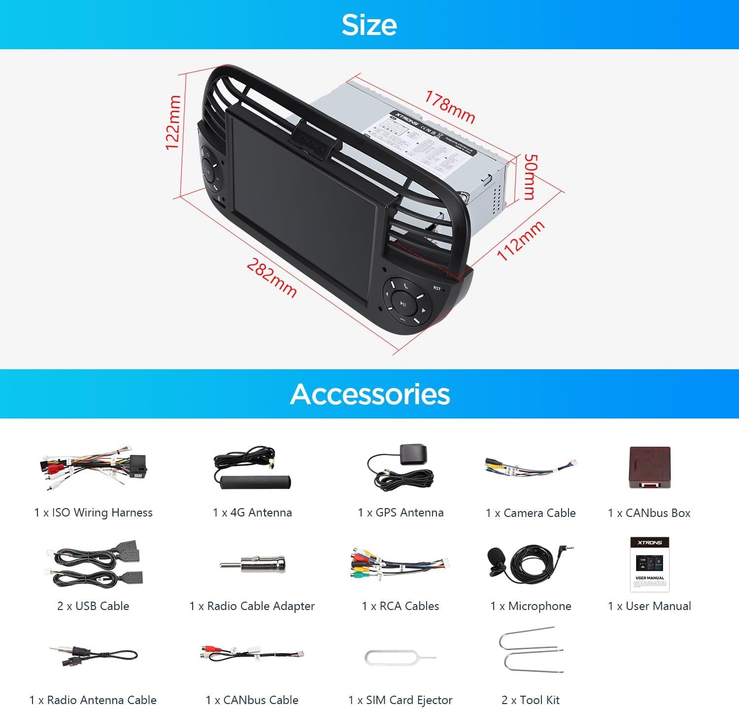 7" Android 14 1 Din Car Stereo 4+64GB for Fiat 500(2007-2015) Black, Octa-Core Radio Player, Built-In 4G ASM DSP 2K Carautoplay Android Auto GPS Navigation Bluetooth 5.0 New UI, Optional DAB+.