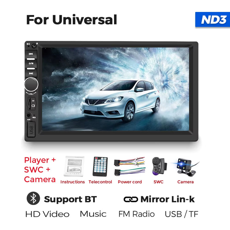 2Din Auto Radio Car Universal Multimedia DVD Player MP5 Wired Carplay Android Auto Mirror Link BT Support Rear View Camera SWC.