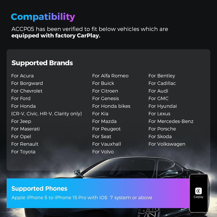 Wireless Adapter for Car Play, Wireless Activator Plug & Play for Iphone, Android Car Stereos Android Auto USB Dongle for Factory Installed Wired Car Play, ACCP05.