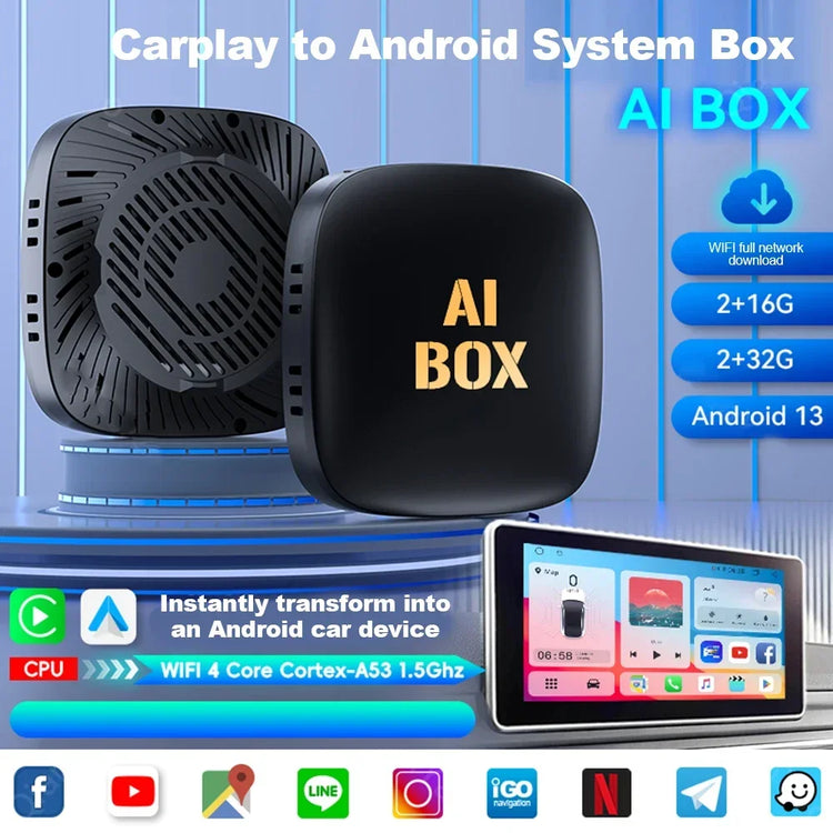 NEW Carplay Ai Box Android 13 Wireless Carplay Android Auto Car Video TV Box Wifi 2GB+32GB for Netflix Youtube Play Store.