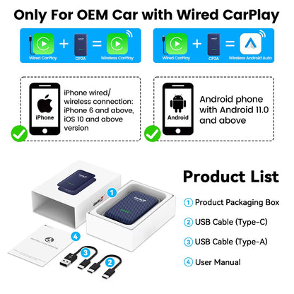 5.0 Wireless Carplay Android Auto Adapter 3 in 1 Wireless Car Adapter for Mazda Toyotal Peugeot Volvo Kia Spotify.