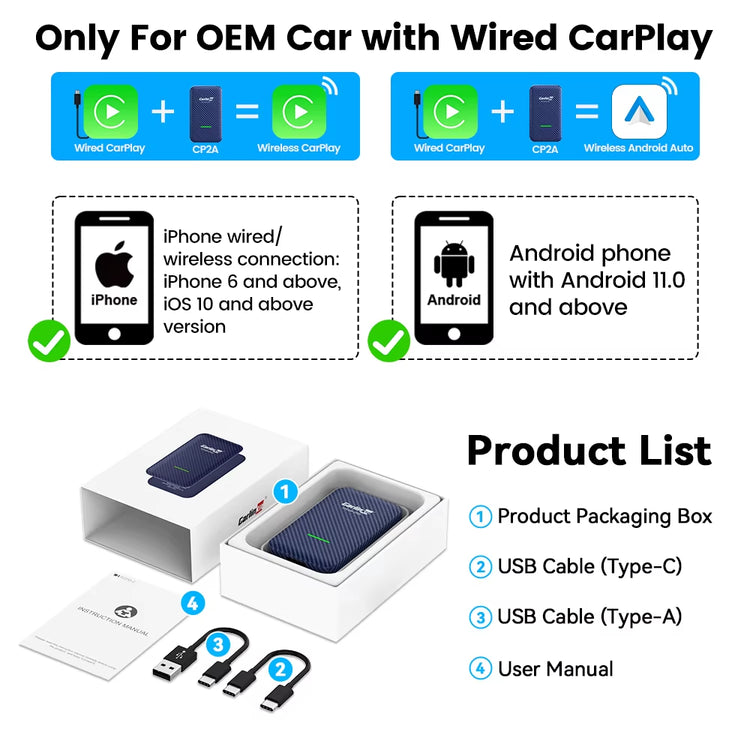 5.0 Wireless Carplay Android Auto Adapter 3 in 1 Wireless Car Adapter for Mazda Toyotal Peugeot Volvo Kia Spotify.