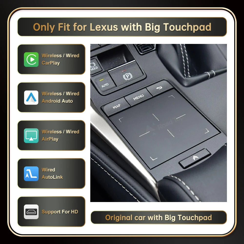 Roadtop Wireless Carplay for Lexus NX RX IS ES GS RC CT LS 2014-2019 with Android Auto Mirror Link Airplay Car Play Functions.