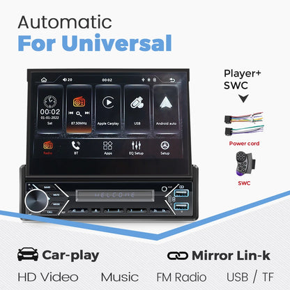 ZD1 7“ 1 Din Carplay Car Radio Android Auto Multimedia Retractable HD Touch Screen FM AUX BT USB Mirrorlink Universal Autoradio.