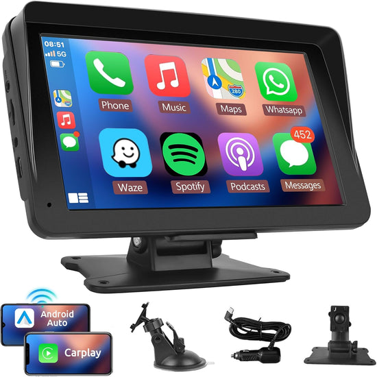 Portable Car Radio Wireless Carplay Screen Android Auto Screen,  7 Inch Touchscreen Bluetooth Portable Car Radio with FM Transmitter Voice Control.