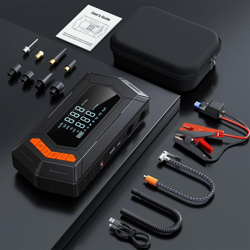 【6-IN-1】 Portable Car Jump Starter with 150PSI Vacuum Extraction Air Compressor, 12V 12000Mah 6000A Car Battery Jump Starter Battery Pack (8L Gas/8L Diesel), Large LCD Display, Father&