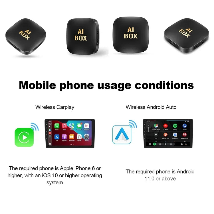 NEW Carplay Ai Box Android 13 Wireless Carplay Android Auto Car Video TV Box Wifi 2GB+32GB for Netflix Youtube Play Store.