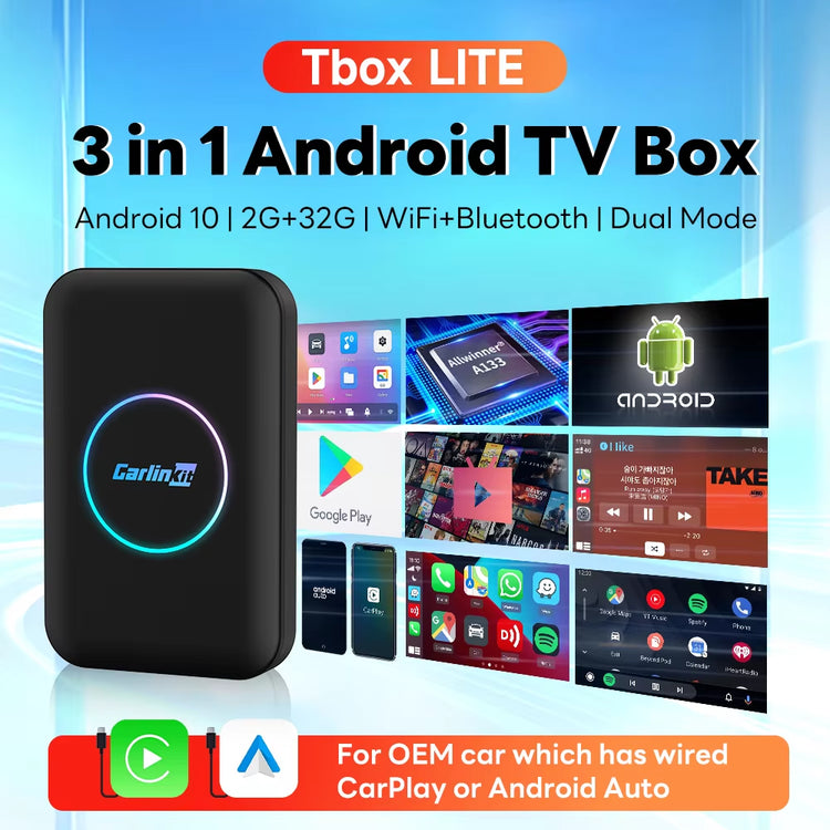Wireless Carplay Android TV Box 3 in 1 Adapter for OEM Android Auto Car Play Box Multimedia Smart Ai Box Online Video.