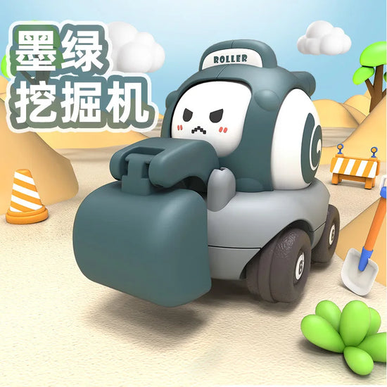 Childrens Cartoon Toy Car Face Changing Whistle Inertia Back Pull Engineering Car Beach Home Fun Car Play Toy for Kids Gifts.
