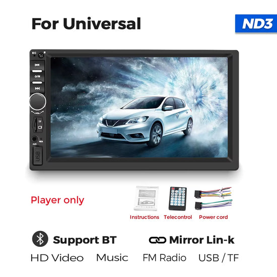 2Din Auto Radio Car Universal Multimedia DVD Player MP5 Wired Carplay Android Auto Mirror Link BT Support Rear View Camera SWC.
