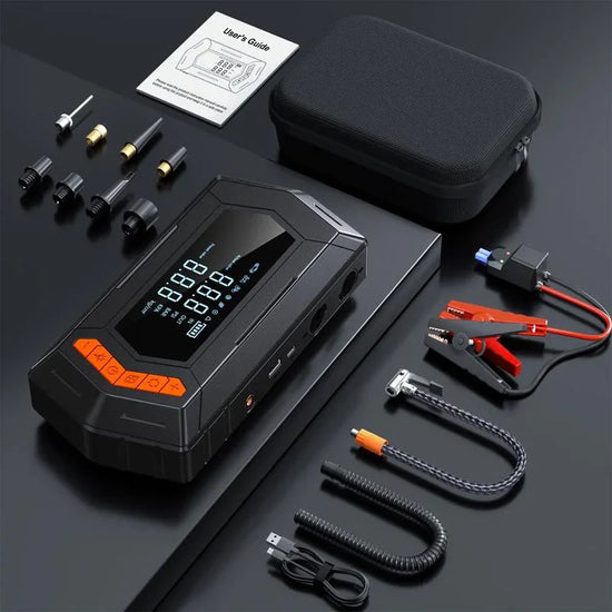【6-IN-1】 Portable Car Jump Starter with 150PSI Vacuum Extraction Air Compressor, 12V 12000Mah 6000A Car Battery Jump Starter Battery Pack (8L Gas/8L Diesel), Large LCD Display, Father&